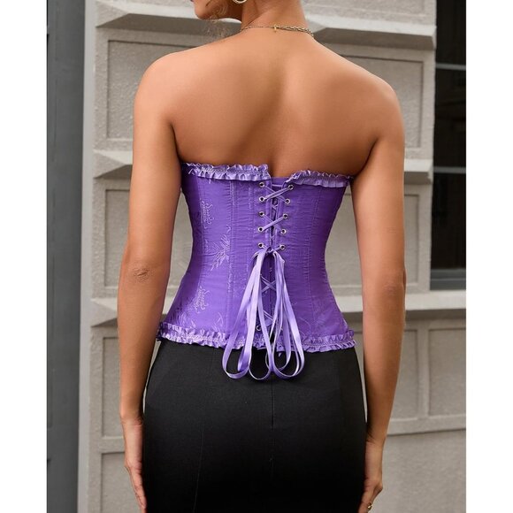 Women's Ultra Violet Corset Tops Bustier Lingerie Lace Waist Push Up Bodysuit - Picture 4 of 7